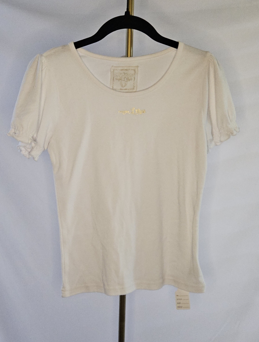 Mon Lily Scoop Neck Tee with Gold Detail And Ruffle Sleeves